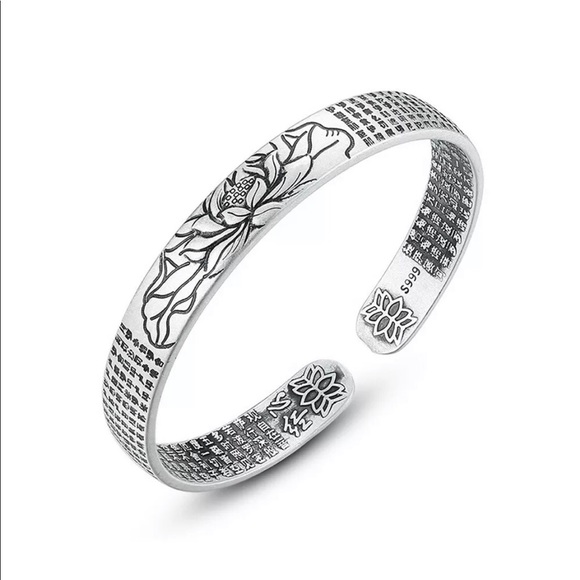 Lotus Heart Sutra unisex silver bracelet - Picture 3 of 7